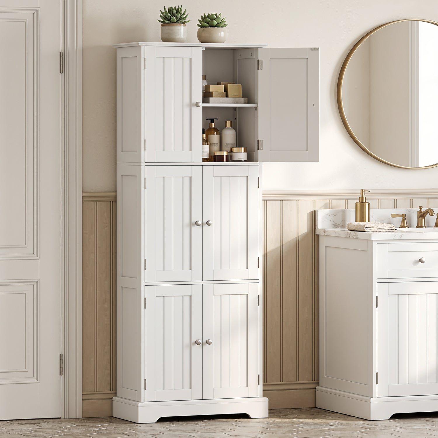 63 Inch Tall Bathroom Storage Cabinet, White Floor Cabinets at Gallery Canada