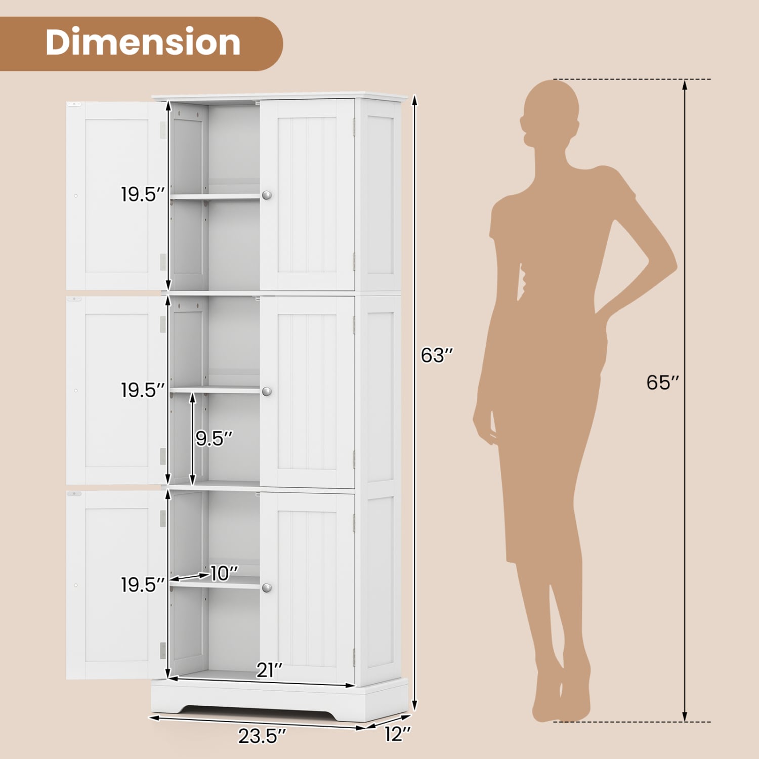63 Inch Tall Bathroom Storage Cabinet, White Floor Cabinets at Gallery Canada