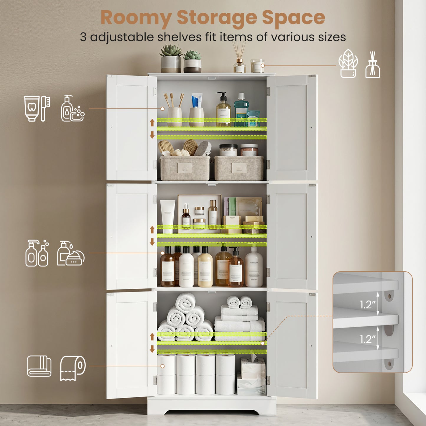 63 Inch Tall Bathroom Storage Cabinet, White Floor Cabinets at Gallery Canada