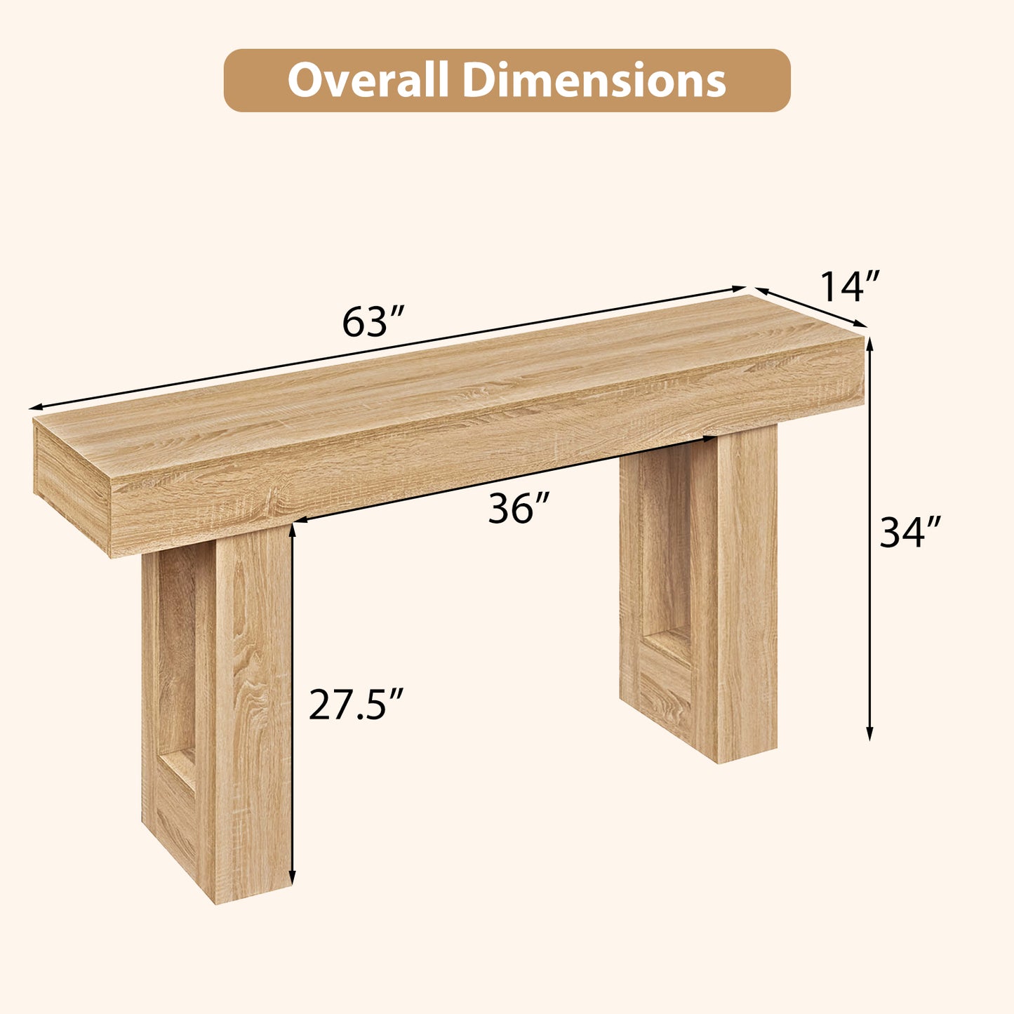 63 Inches Console Table, Farmhouse Entryway, Storage, Natural Console Tables at Gallery Canada