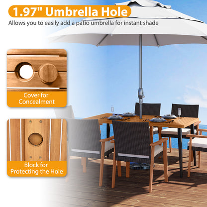 63 Inches Outdoor Indoor Dining Table with 1.97 Inches Umbrella Hole and Metal Legs Patio Dining Tables at Gallery Canada
