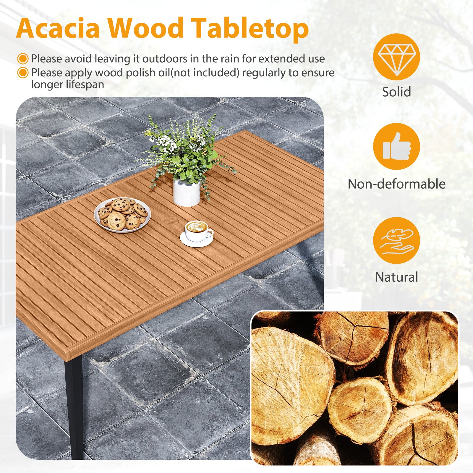 63 Inches Outdoor Indoor Dining Table with 1.97 Inches Umbrella Hole and Metal Legs Patio Dining Tables at Gallery Canada