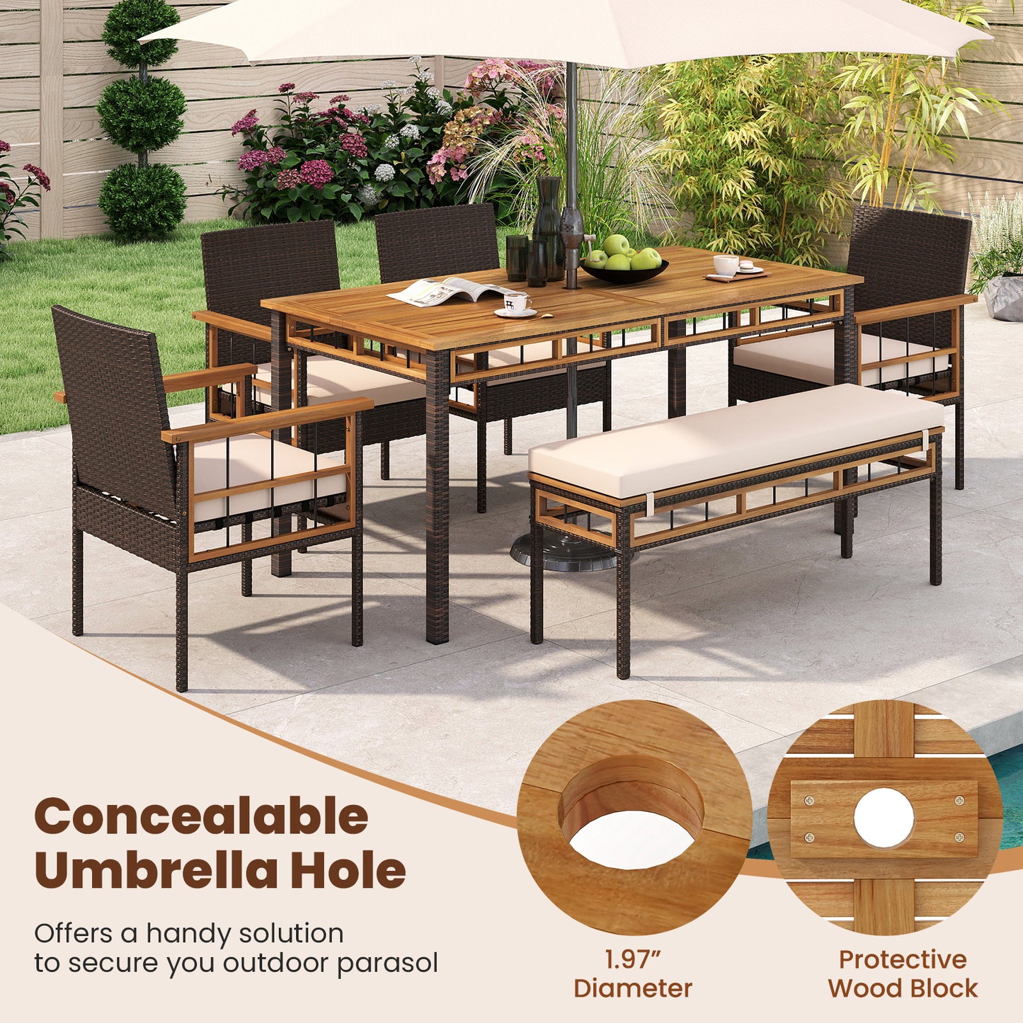 63" Outdoor Dining Table with Acacia Wood Slatted Tabletop Patio Dining Tables at Gallery Canada