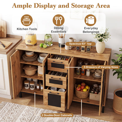 63" Sideboard Buffet Cabinet, 3 Drawers, Storage Shelves, Natural Sideboards Cabinets & Buffets at Gallery Canada