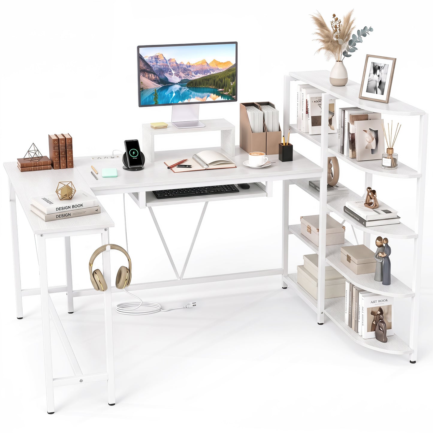 U-Shaped Computer Desk with Power Outlets, White Office Desks White at Gallery Canada
