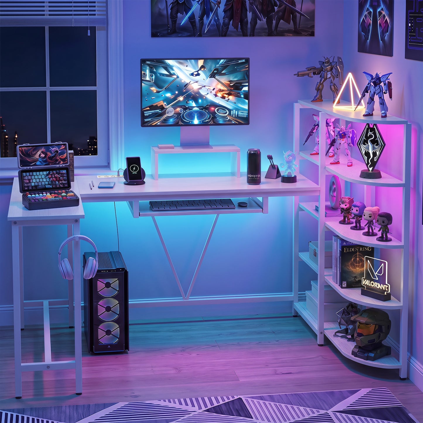 U-Shaped Computer Desk with Power Outlets, White Office Desks at Gallery Canada