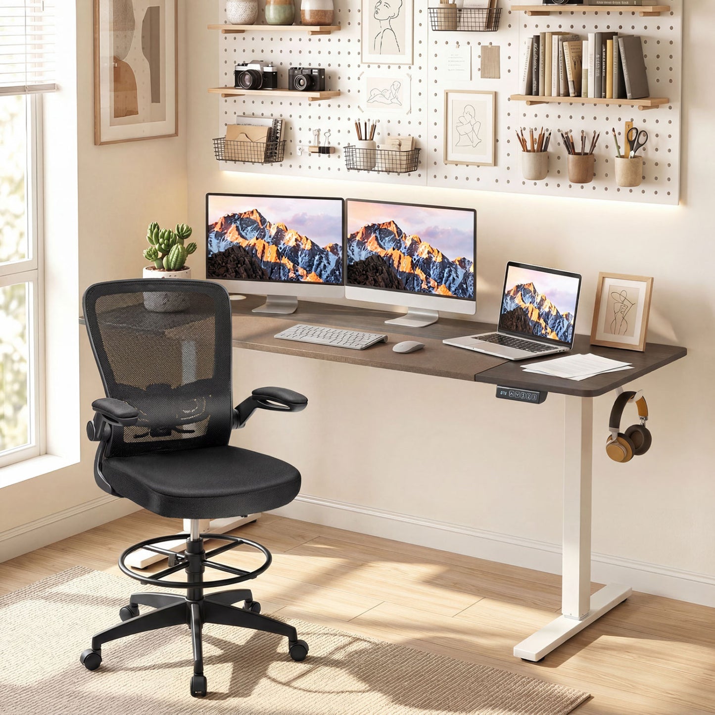 63 x 24 Inch Height Adjustable Sit Stand Desk, Grey Computer Desks at Gallery Canada