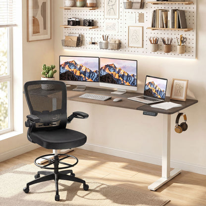 63 x 24 Inch Height Adjustable Sit Stand Desk, Grey Computer Desks at Gallery Canada
