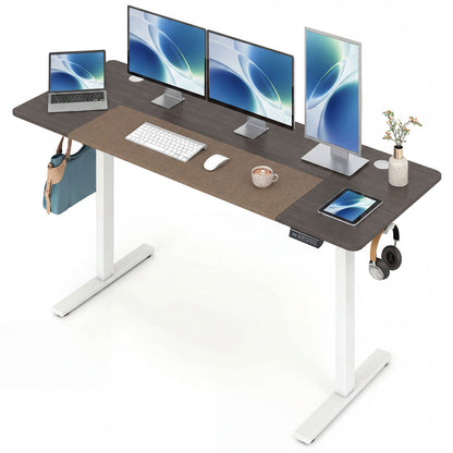 63 x 24 Inch Height Adjustable Sit Stand Desk, Grey Computer Desks at Gallery Canada