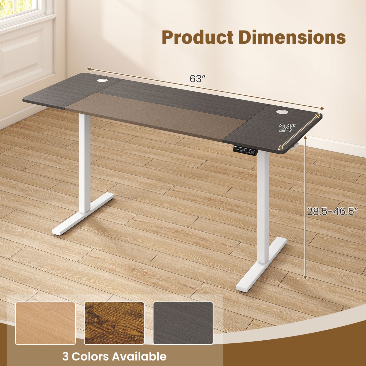 63 x 24 Inch Height Adjustable Sit Stand Desk, Grey Computer Desks at Gallery Canada