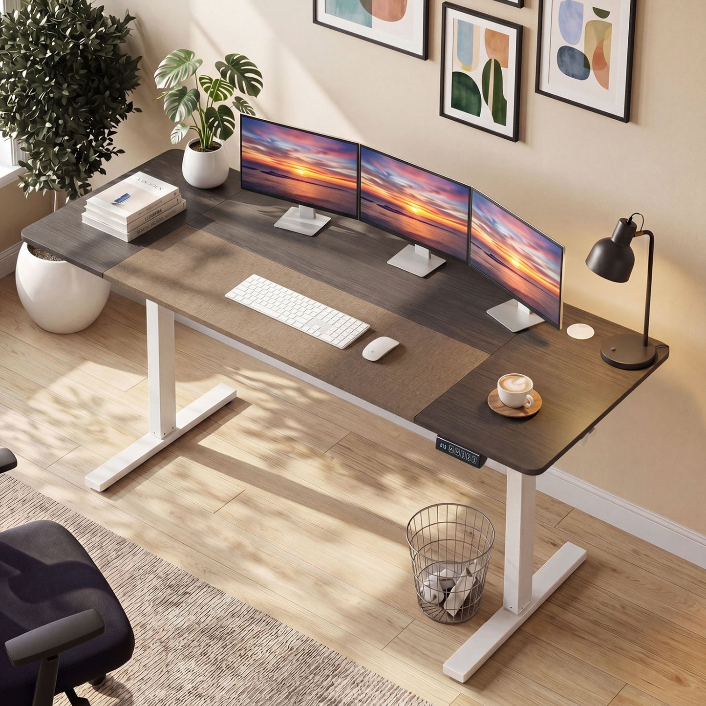 63 x 24 Inch Height Adjustable Sit Stand Desk, Grey Computer Desks at Gallery Canada
