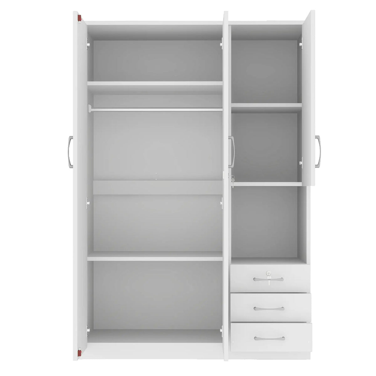 Wooden Wardrobe, Shelves, 3 Drawers, Hanging Rod, 47" L x 20" W x 69" H, White Clothing Storage at Gallery Canada