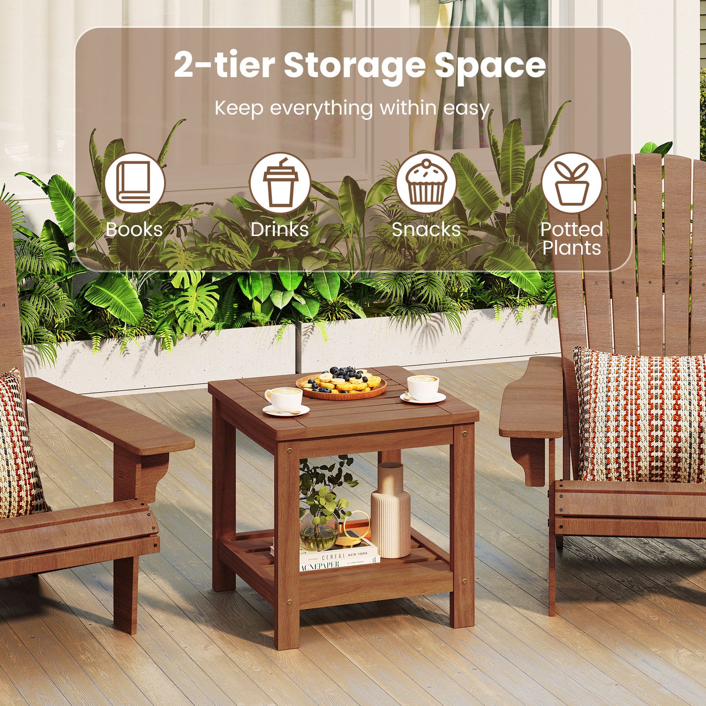 2-Tier Outdoor Side Table, Storage Shelf, Natural Patio Coffee Tables at Gallery Canada