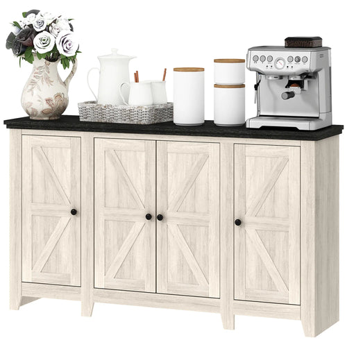Rustic Sideboard, Buffet Cabinet, Adjustable Shelves, White Wood Grain, White