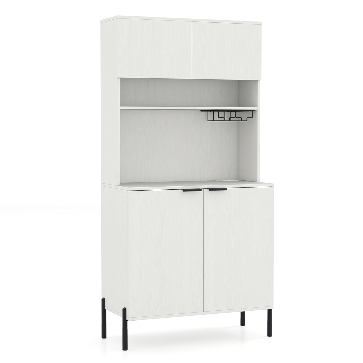 64.5 Inches Tall Kitchen Pantry Cabinet with Charging Station and Wine Glass Rack, White Sideboards Cabinets & Buffets at Gallery Canada