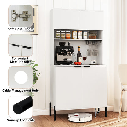 64.5 Inches Tall Kitchen Pantry Cabinet with Charging Station and Wine Glass Rack, White Sideboards Cabinets & Buffets at Gallery Canada