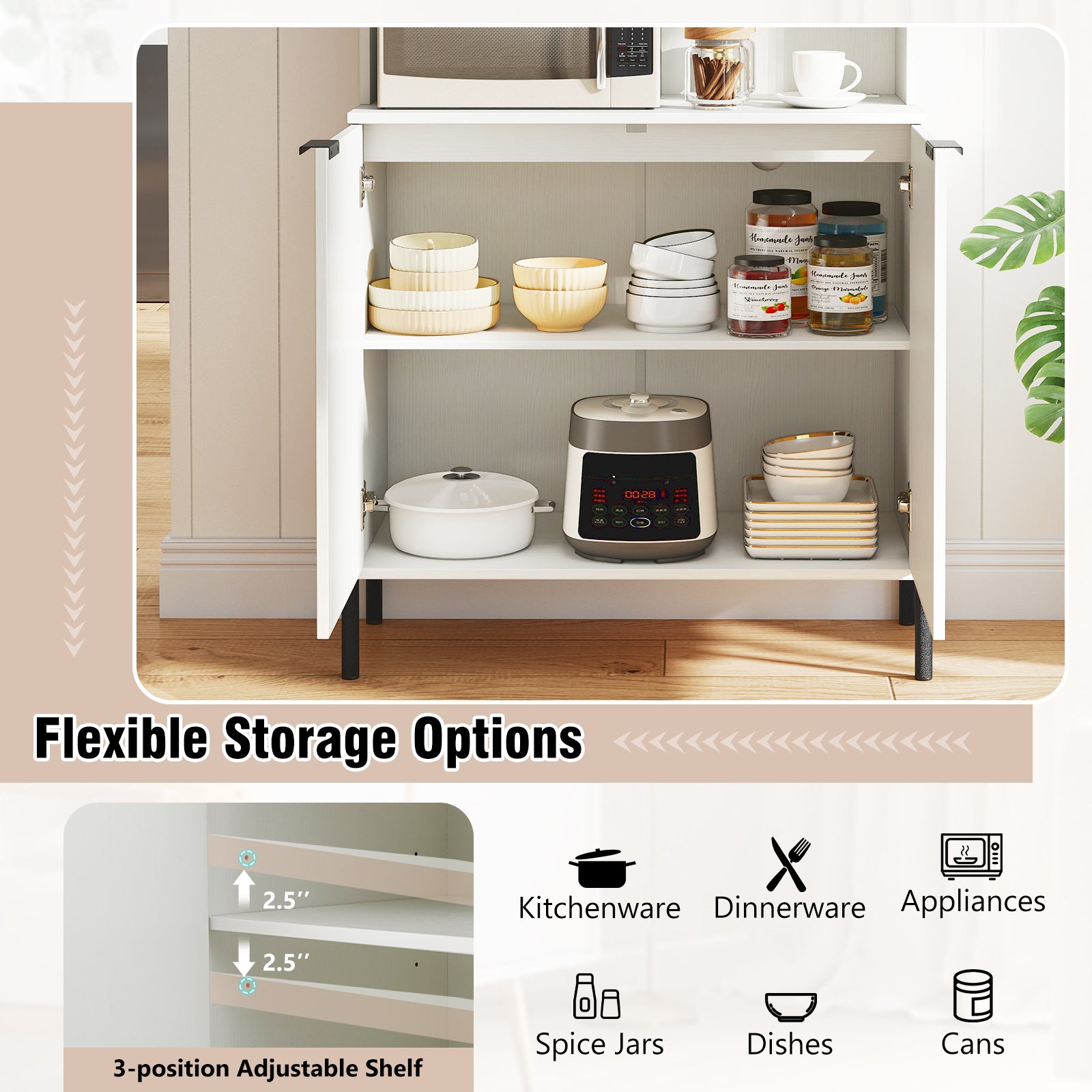 64.5 Inches Tall Kitchen Pantry Cabinet with Charging Station and Wine Glass Rack, White Sideboards Cabinets & Buffets at Gallery Canada