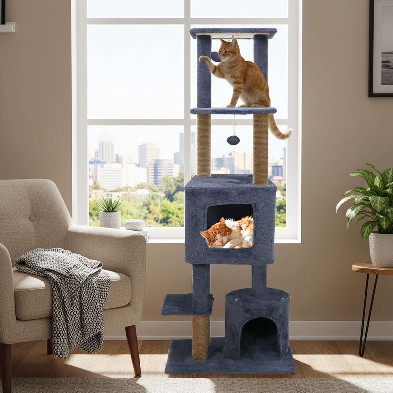 64 Inch Tall Cat Tree with 2 Large Condos and Jute Scratching Posts for Indoor Adult Cats-Dark Grey, Dark Gray Cat Trees Condos & Scratchers at Gallery Canada