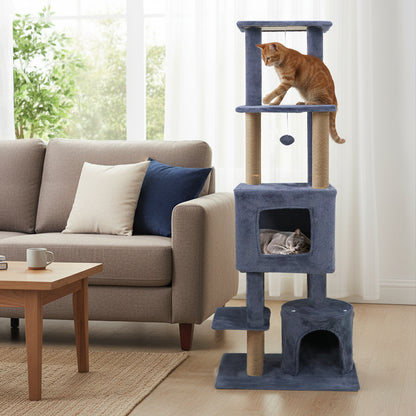 64 Inch Tall Cat Tree with 2 Large Condos and Jute Scratching Posts for Indoor Adult Cats-Dark Grey, Dark Gray Cat Trees Condos & Scratchers at Gallery Canada