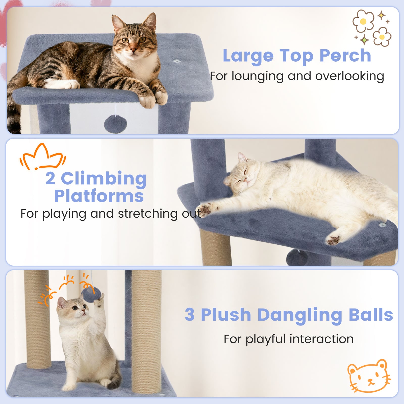 64 Inch Tall Cat Tree with 2 Large Condos and Jute Scratching Posts for Indoor Adult Cats-Dark Grey, Dark Gray Cat Trees Condos & Scratchers at Gallery Canada
