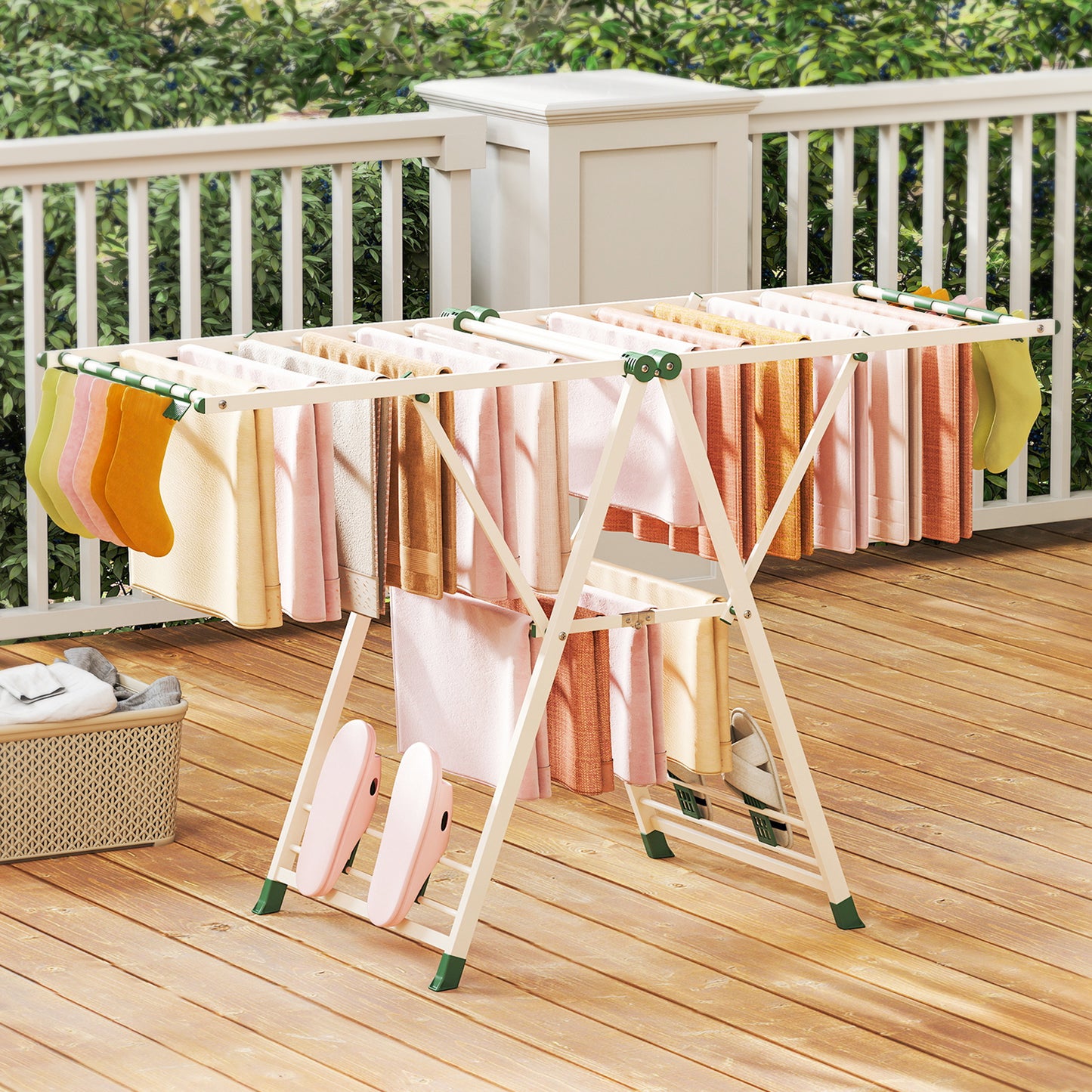 64 Inch Adjustable Clothes Drying Rack, Beige Drying Racks at Gallery Canada