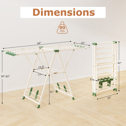 64 Inch Adjustable Clothes Drying Rack, Beige Drying Racks at Gallery Canada