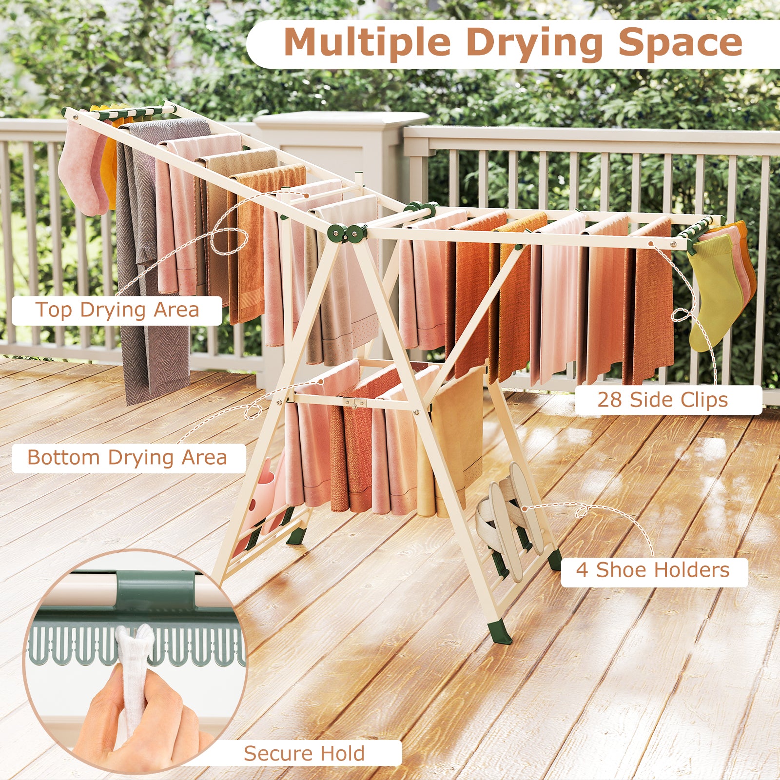 64 Inch Adjustable Clothes Drying Rack, Beige Drying Racks at Gallery Canada