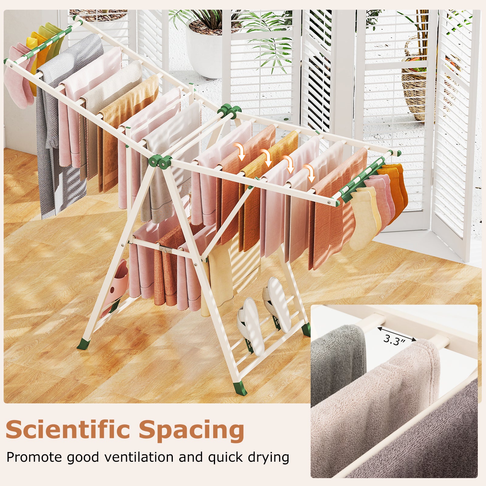 64 Inch Adjustable Clothes Drying Rack, Beige Drying Racks at Gallery Canada