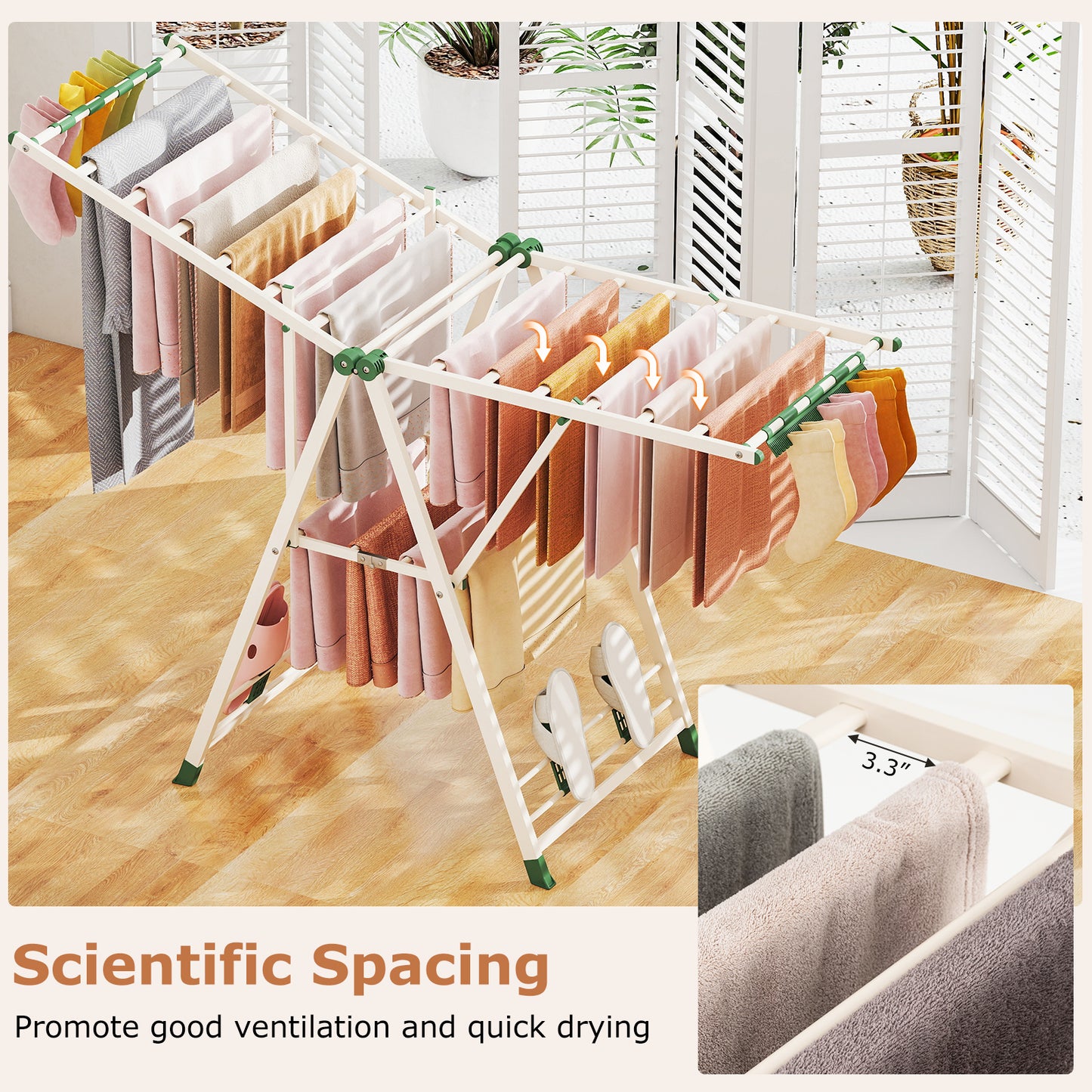 64 Inch Adjustable Clothes Drying Rack, Beige Drying Racks at Gallery Canada
