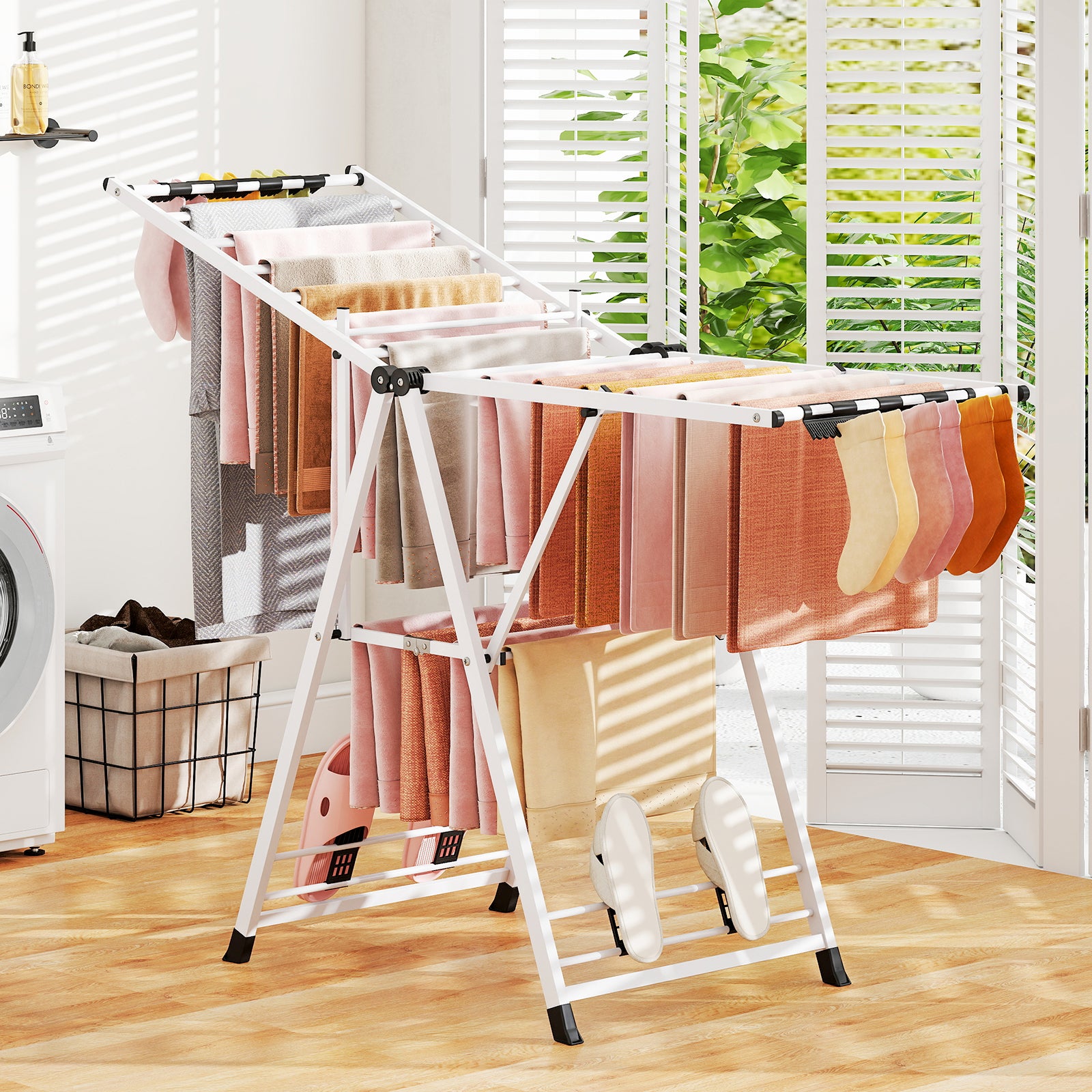 64 Inches Height Adjustable Clothes Drying Rack, White Drying Racks at Gallery Canada