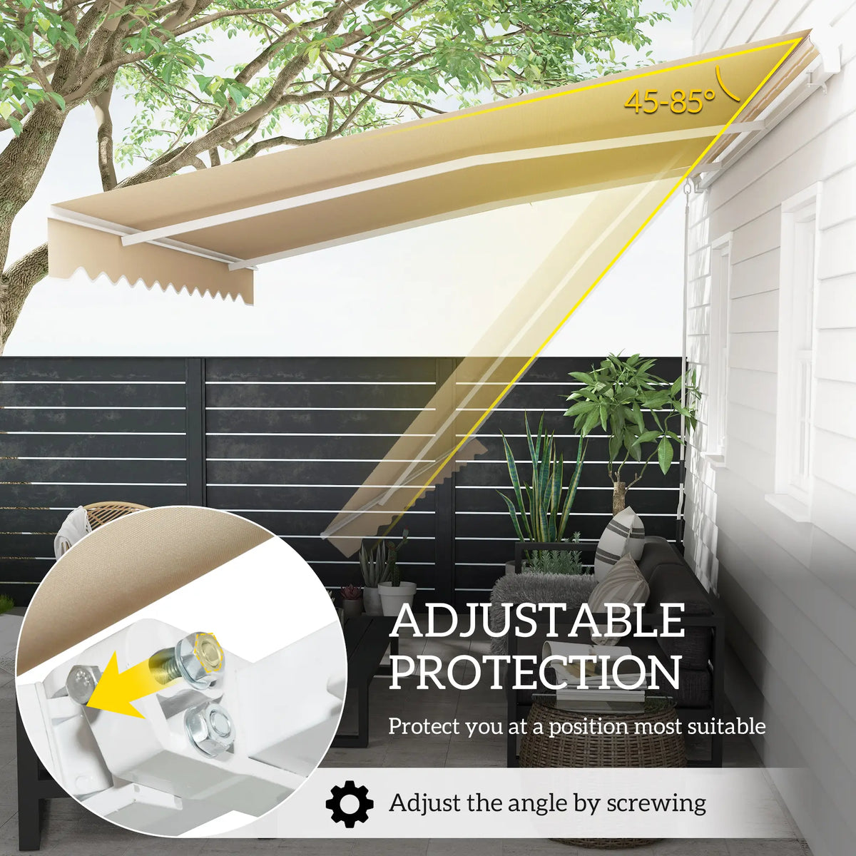 13' x 8' Manual Retractable Patio Awning, Aluminum Frame, Khaki Window Awnings at Gallery Canada