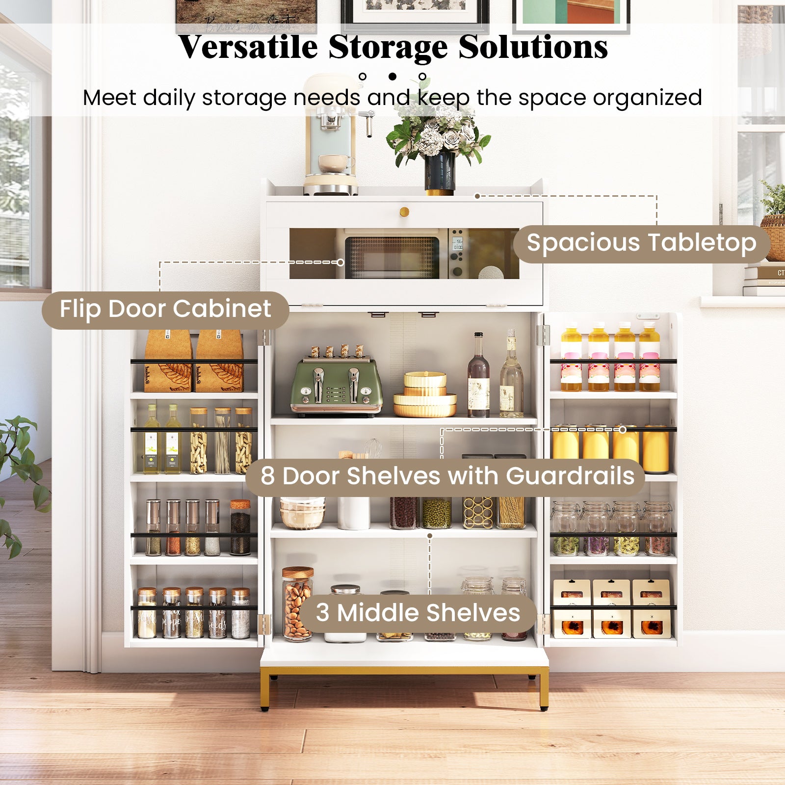 Freestanding Kitchen Pantry Cabinet, Food Storage Cupboard, White Sideboards Cabinets & Buffets at Gallery Canada