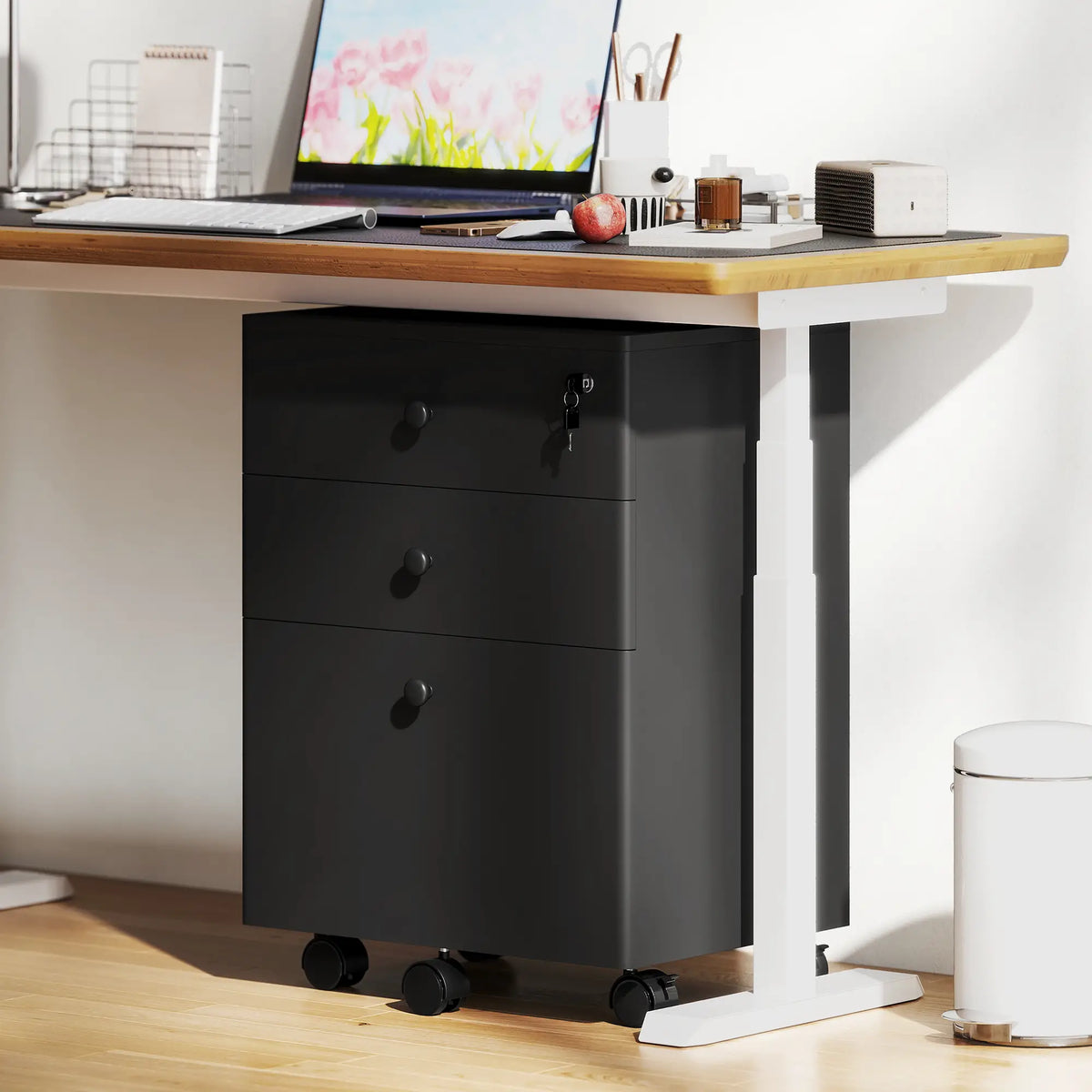 3-Drawer Small Filing Cabinet with Lock, Vertical Office Storage, Black Office Cabinets & Cupboards at Gallery Canada