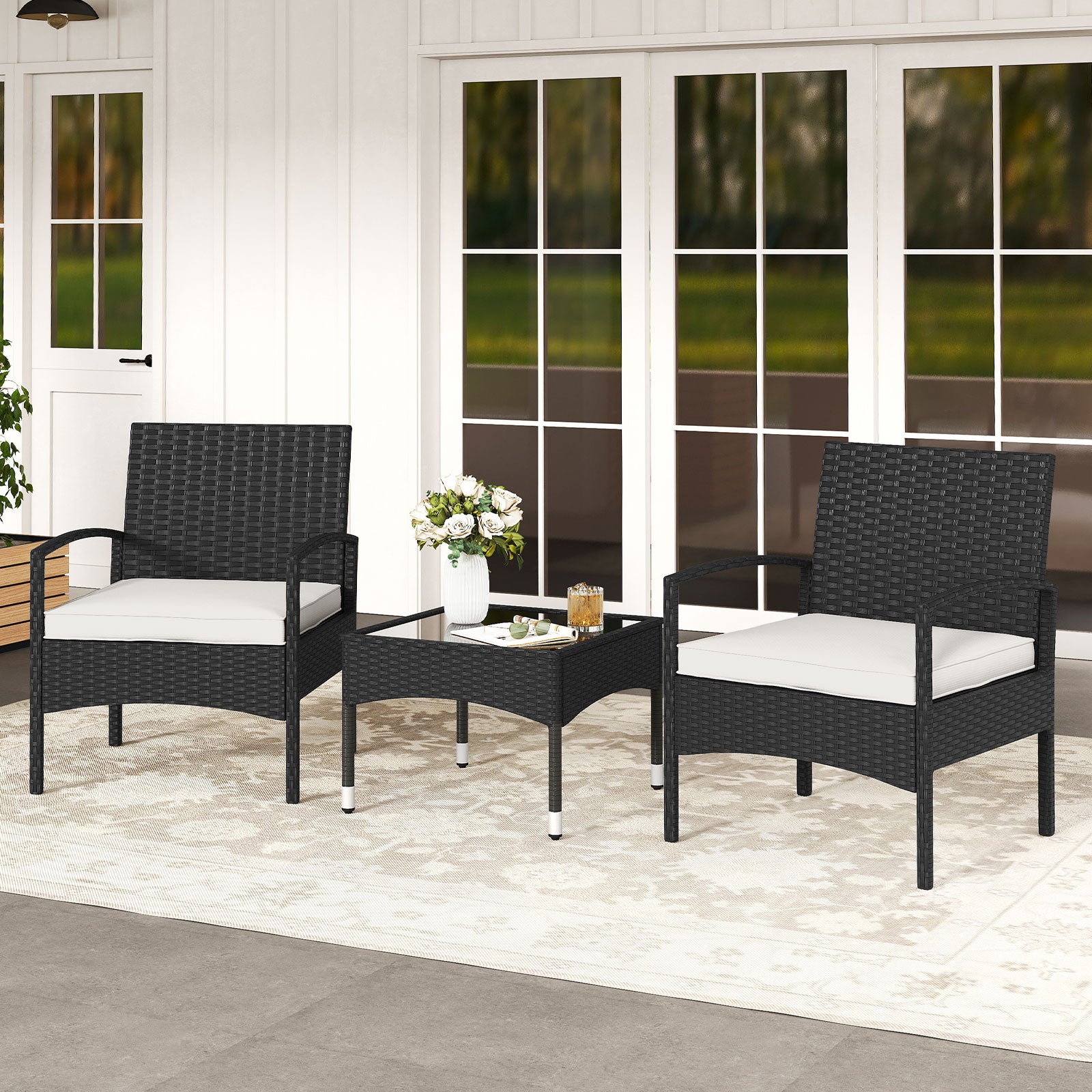 3-Piece Patio Furniture Set, Rattan Bistro Chairs With Table, Beige Patio Conversation Sets at Gallery Canada