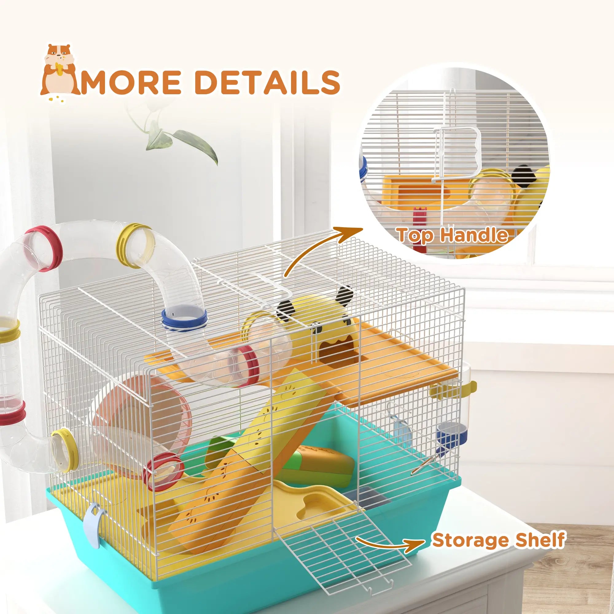 3 Tier Hamster Cage With Tunnels, Water Bottle, Exercise Wheel, 18