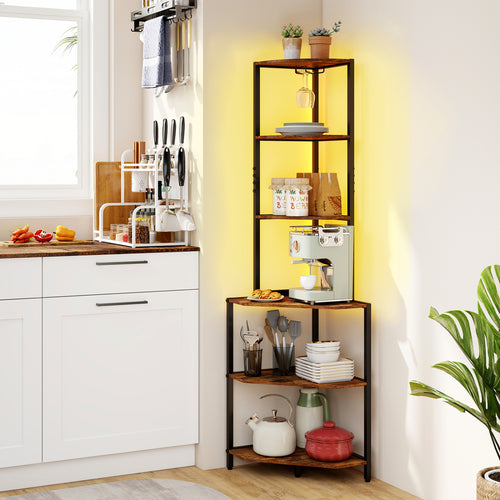 65-Inch 6-Tier Corner Shelf With Charging Station & Ambience Light