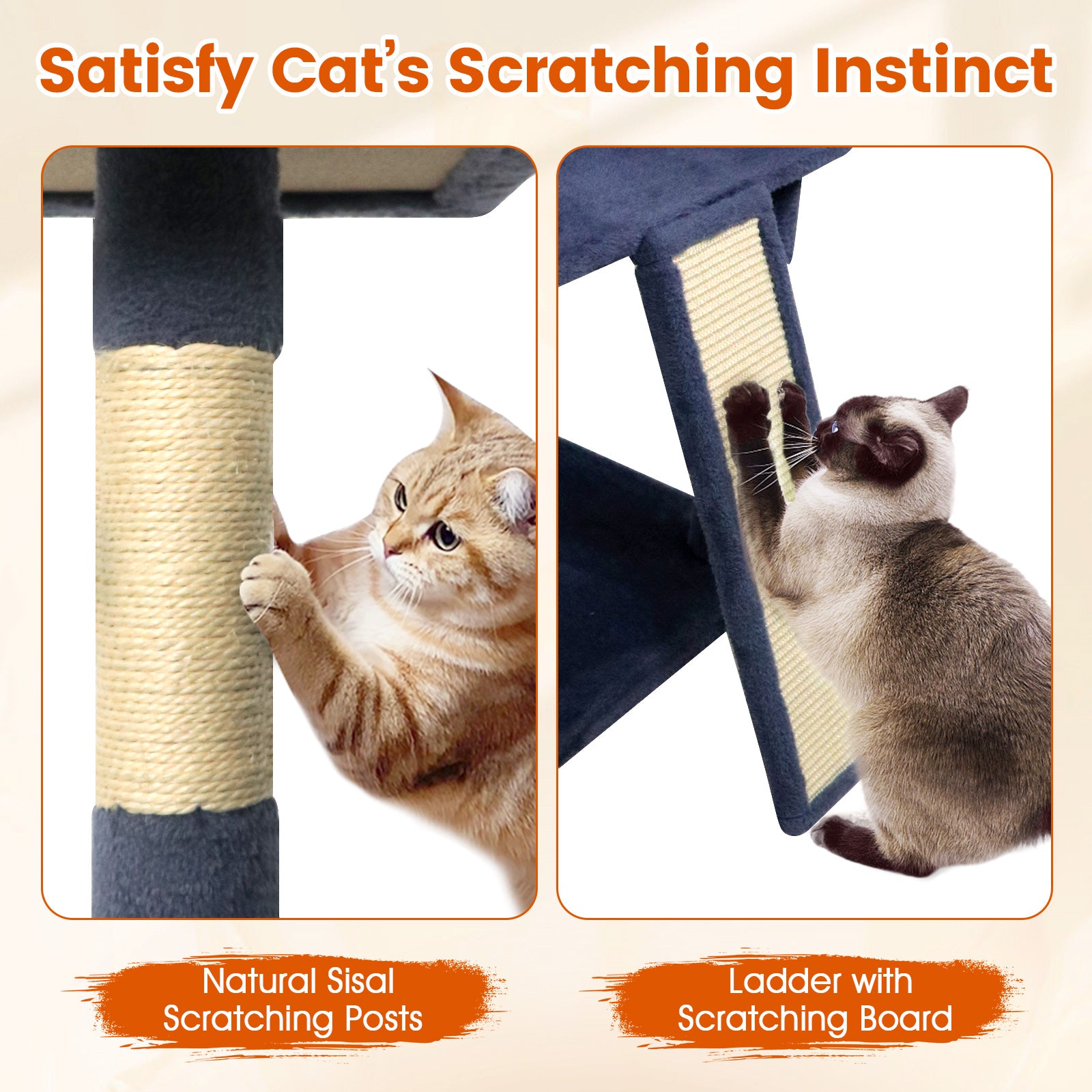 65 Inch Tall Multi-level Cat Tree with 3 Upholstered Perch and 2 Cat Condos, Dark Gray Cat Trees Condos & Scratchers at Gallery Canada