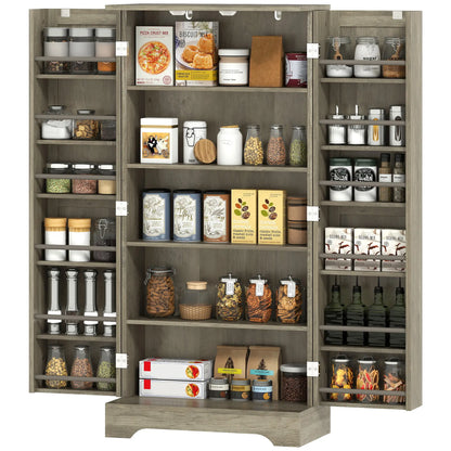 50" Pantry Storage Cabinet, Farmhouse Style, Adjustable Shelves, Distressed Grey, Grey Kitchen Pantry Cabinets Distressed Grey at Gallery Canada