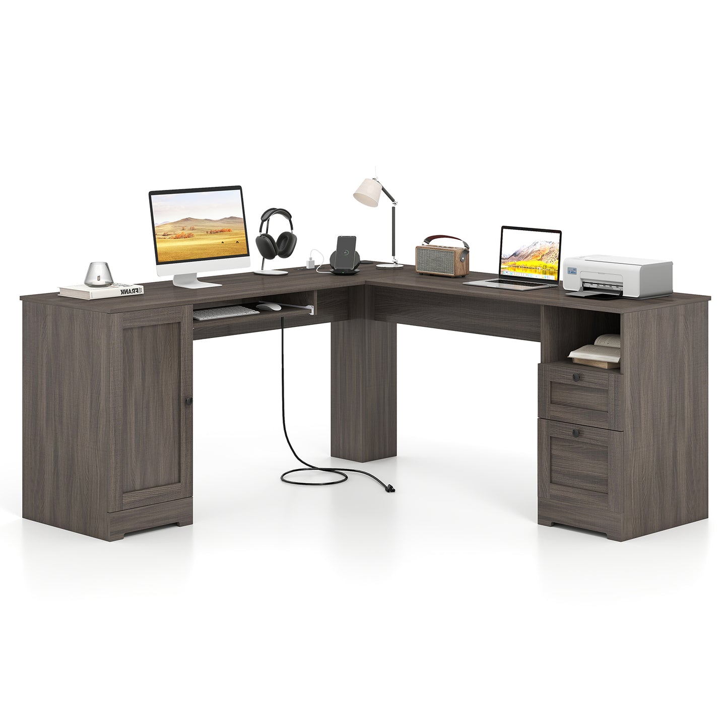 66 Inch L-Shaped Computer Desk, Dark Gray L-Shaped Desks at Gallery Canada