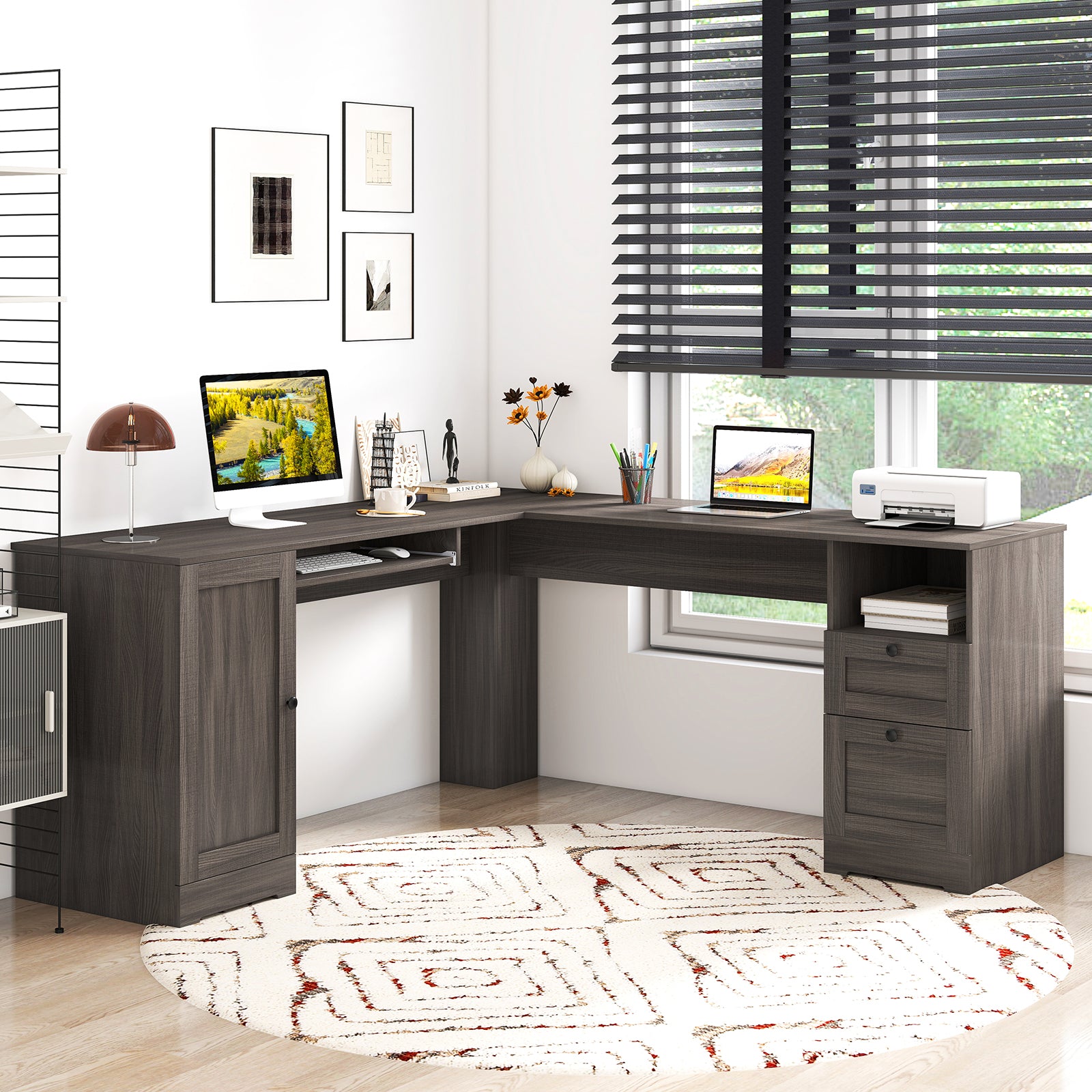 66 Inch L-Shaped Computer Desk, Dark Gray L-Shaped Desks at Gallery Canada