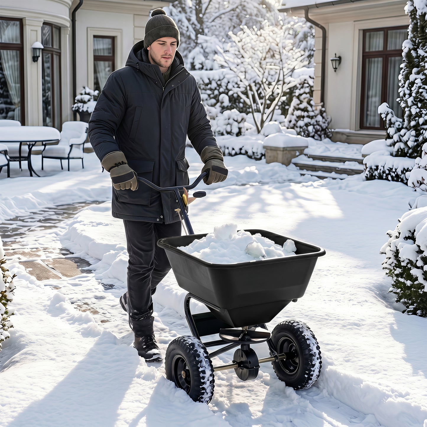 66 LBS Walk-Behind Broadcast Spreader, 13 Inch Tires Lawn Care Tools at Gallery Canada