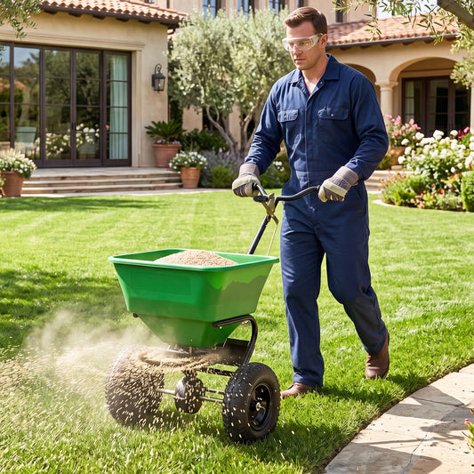 66 Lbs Walk-Behind Broadcast Spreader, 13-Inch All-Terrain Tires, Green Lawn Care Tools Green at Gallery Canada