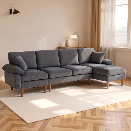 L-Shape Sofa, Modern Sectional Couch with Chaise, Dark Grey