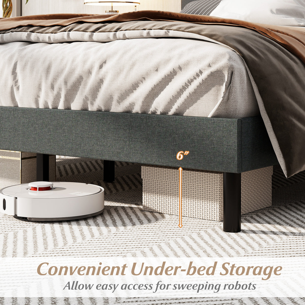 Queen Size Upholstered Bed Frame, Platform Bed, Dark Gray Simple Bed Frame at Gallery Canada