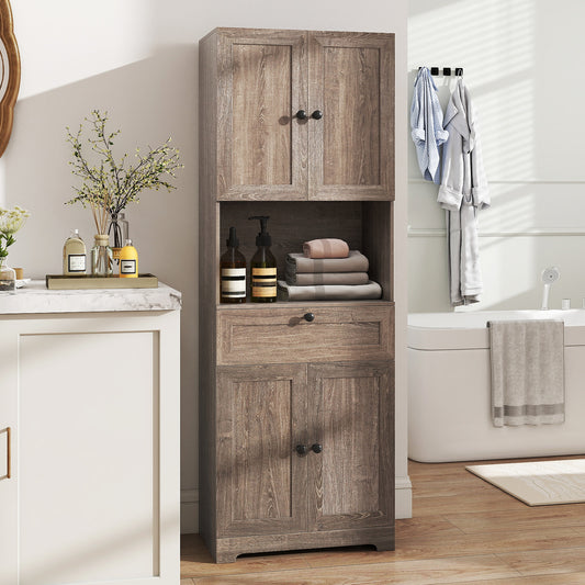 67.5 Inch Tall Freestanding Floor Cabinet, 4 Doors, 1 Drawer, Oak Sideboards Cabinets & Buffets Oak at Gallery Canada