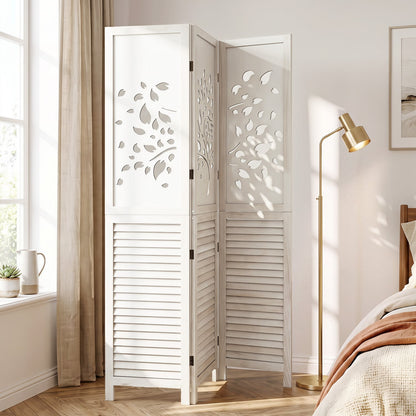 Séparateur de pièce pliable de 67"", 3 panneaux avec découpe en arbre, blanc