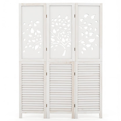 Séparateur de pièce pliable de 67"", 3 panneaux avec découpe en arbre, blanc