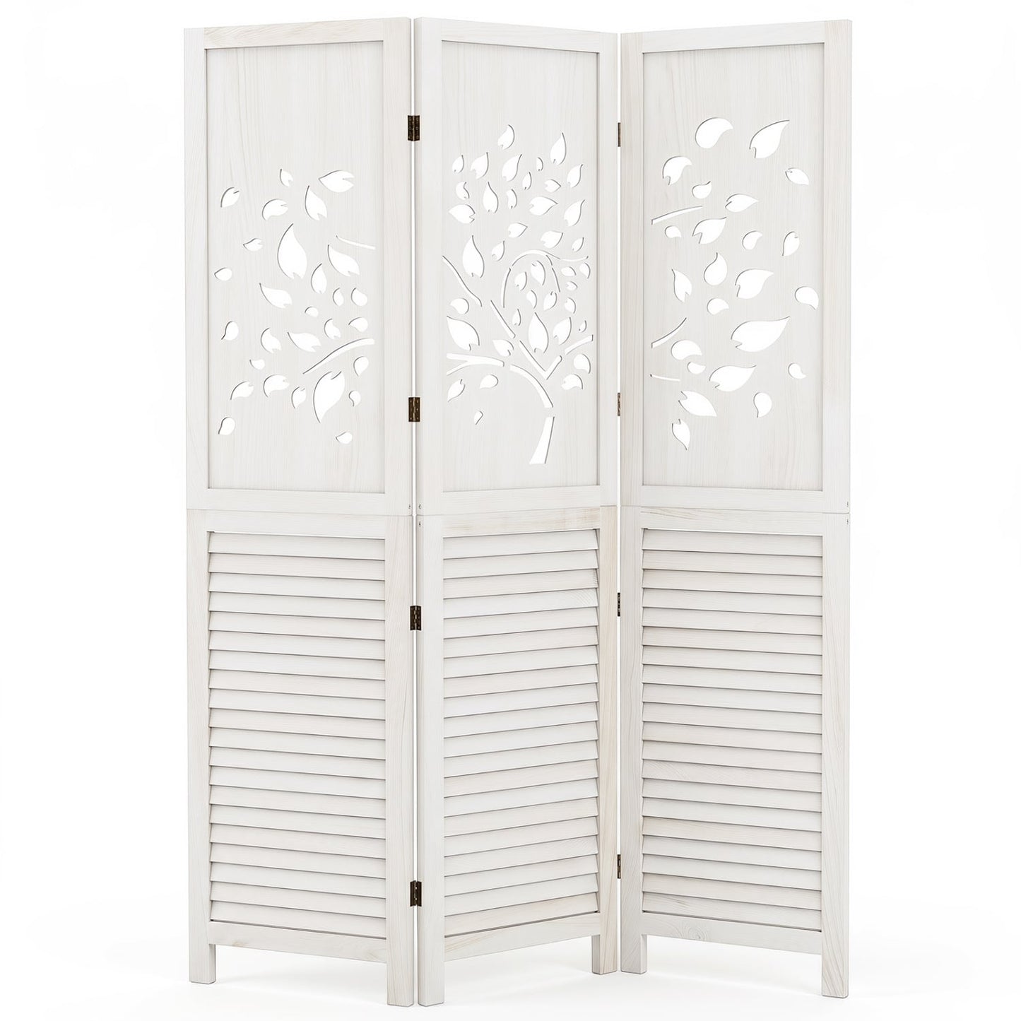 Séparateur de pièce pliable de 67"", 3 panneaux avec découpe en arbre, blanc