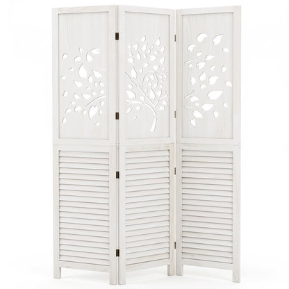 Séparateur de pièce pliable de 67"", 3 panneaux avec découpe en arbre, blanc