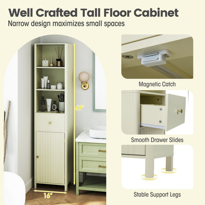 67 Inch Tall Narrow Bathroom Cabinet, Fluted Door, Beige Floor Cabinets at Gallery Canada